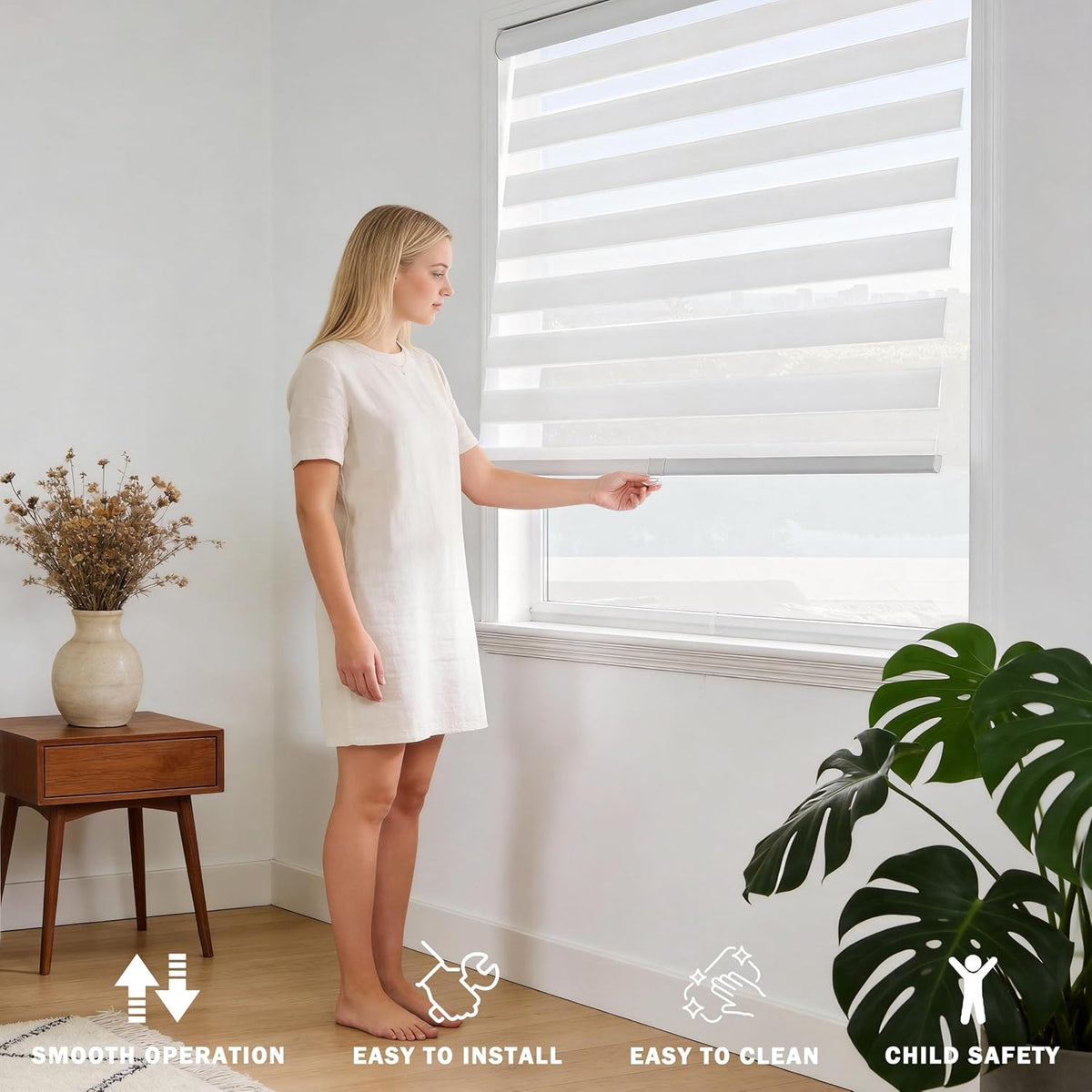 Cordless Zebra Blinds Window Blind Zebra Shade Blinds for Windows Roller Sheer Shades Privacy Light Filtering Shades for Home Kitchen Bathroom (Width 21'' X Height 72'' White)