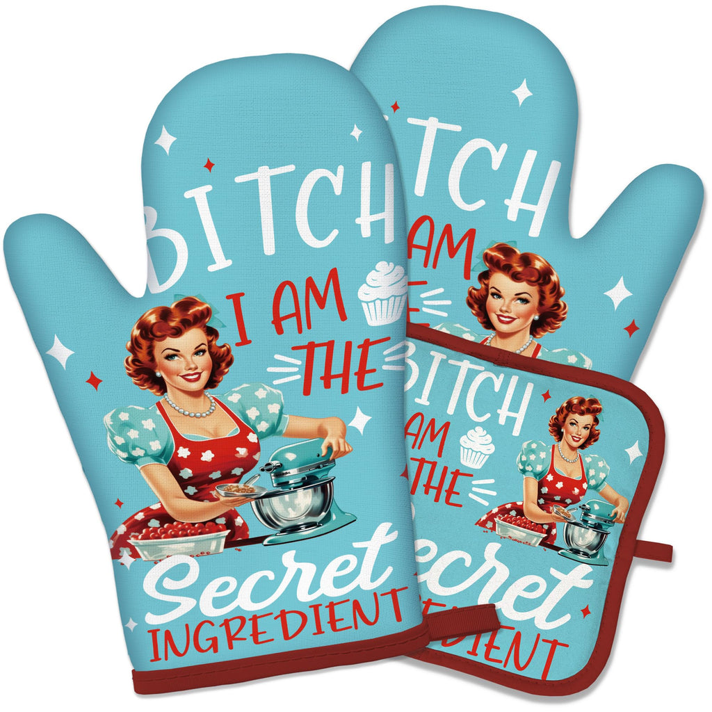 Funny Oven Mitts and Pot Holders Set, Baking Because Murder Cooking Mitts