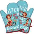 Funny Oven Mitts and Pot Holders Set, Baking Because Murder Cooking Mitts