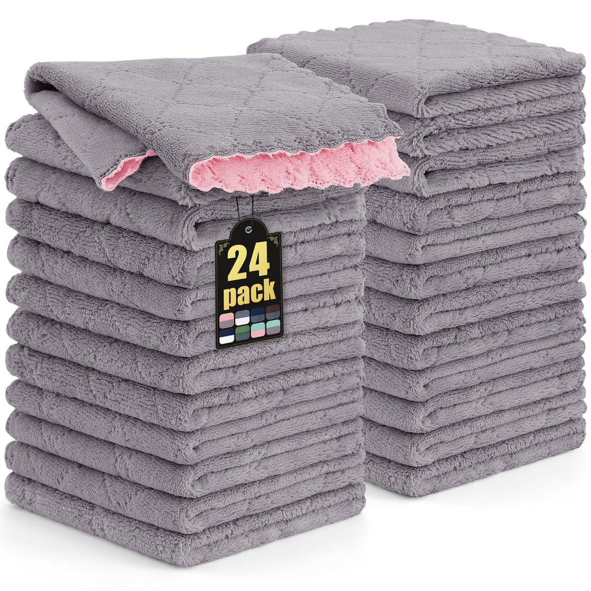 Mordimy 12 Pack Soft and Absorbent Kitchen Cloths, Dark Grey & White