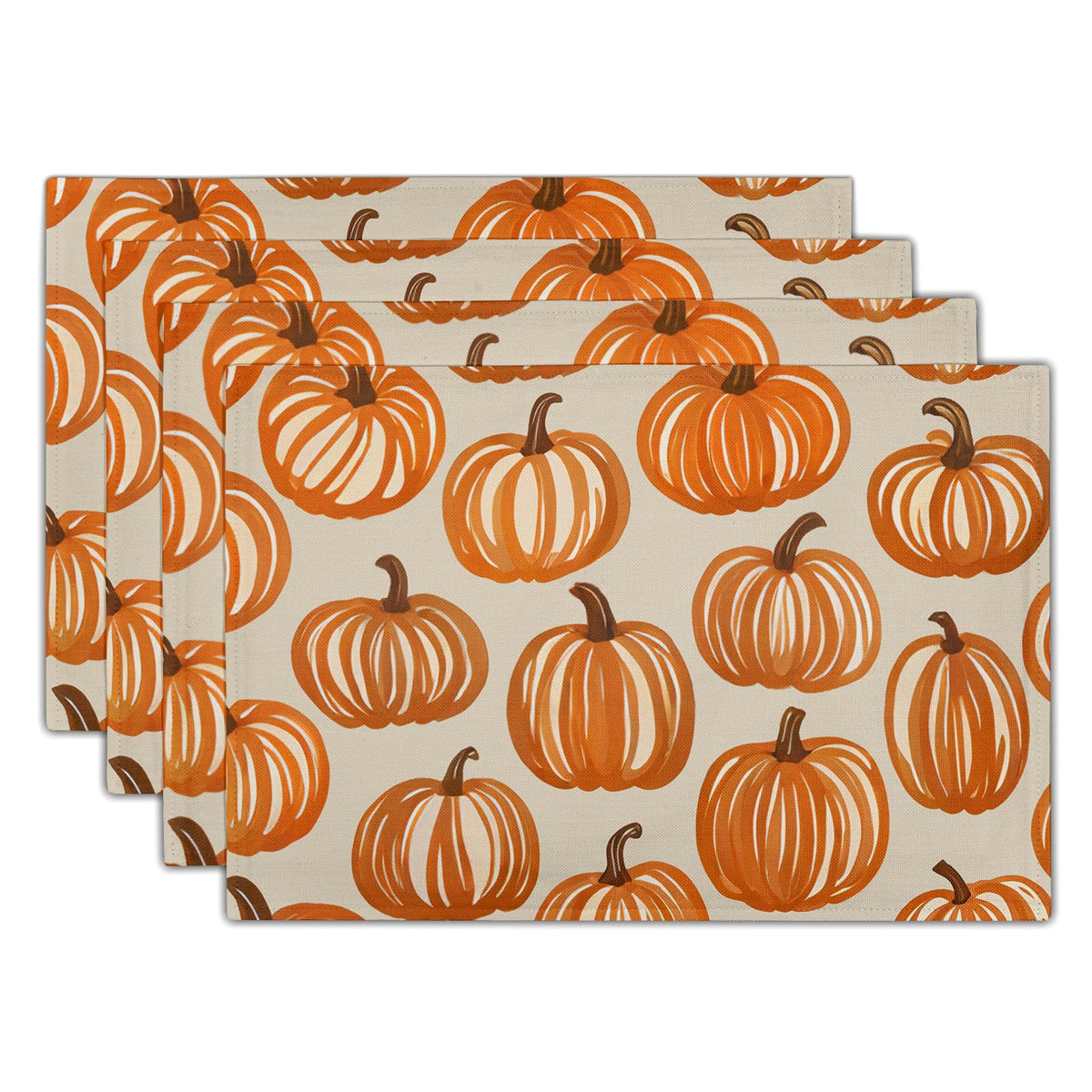 Fall Plaid Placemats Set of 4 Orange Navy Blue Buffalo Plaid Thanksgiving Themed Table Mats Farmhouse Place Mats Washable Linen Placemat for Party Kitchen Dining Decor 12x18 Inch