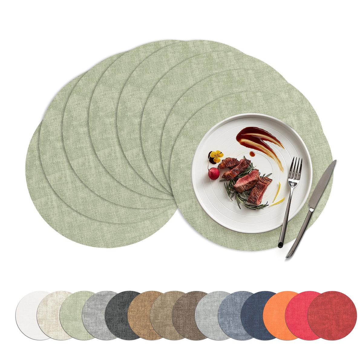 Placemats Set of 4, 15 Inch Round Faux Leather Place Mats