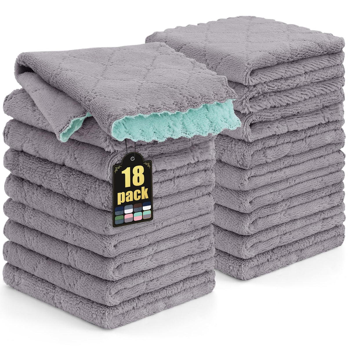 Mordimy 12 Pack Soft and Absorbent Kitchen Cloths, Dark Grey & White