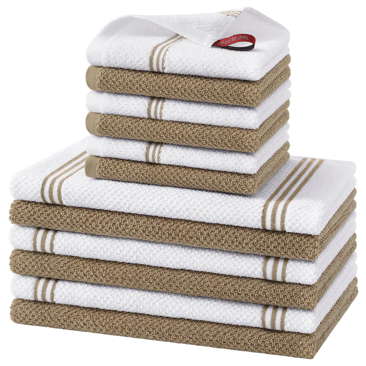 Homaxy Dual Design Kitchen Towels and Dishcloths Set, 8 Pack, Dark Grey