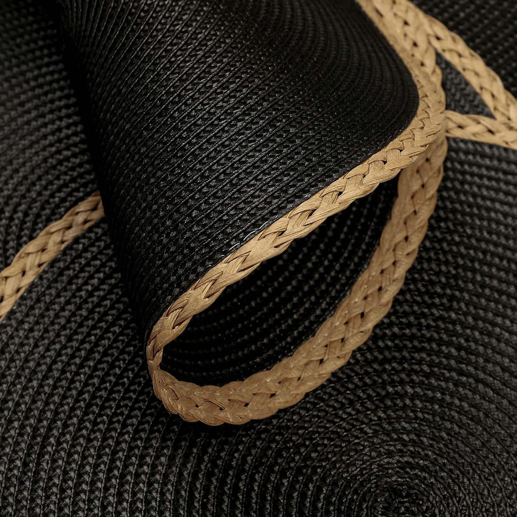 Round Placemats Set of 4, Woven Table Mats, Thin Edge, Black