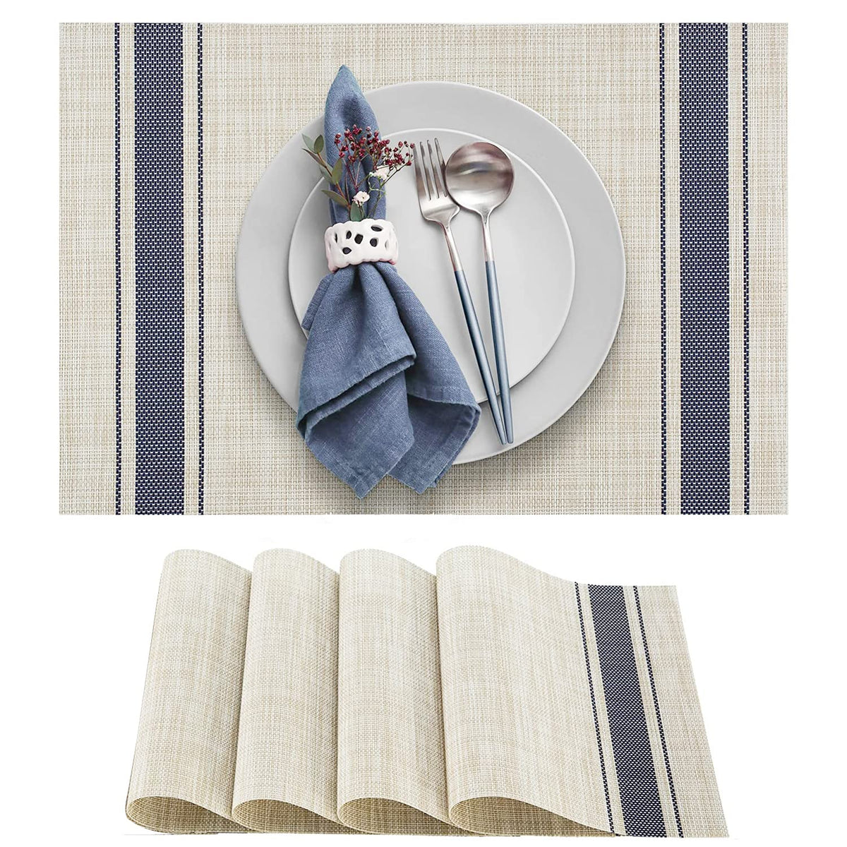 DACHUI Placemats Set of 6, Linen Look Woven Place Mats (Beige)