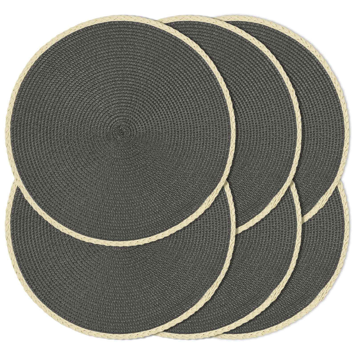 Round Placemats Set of 4, Woven Table Mats, Thin Edge, Black