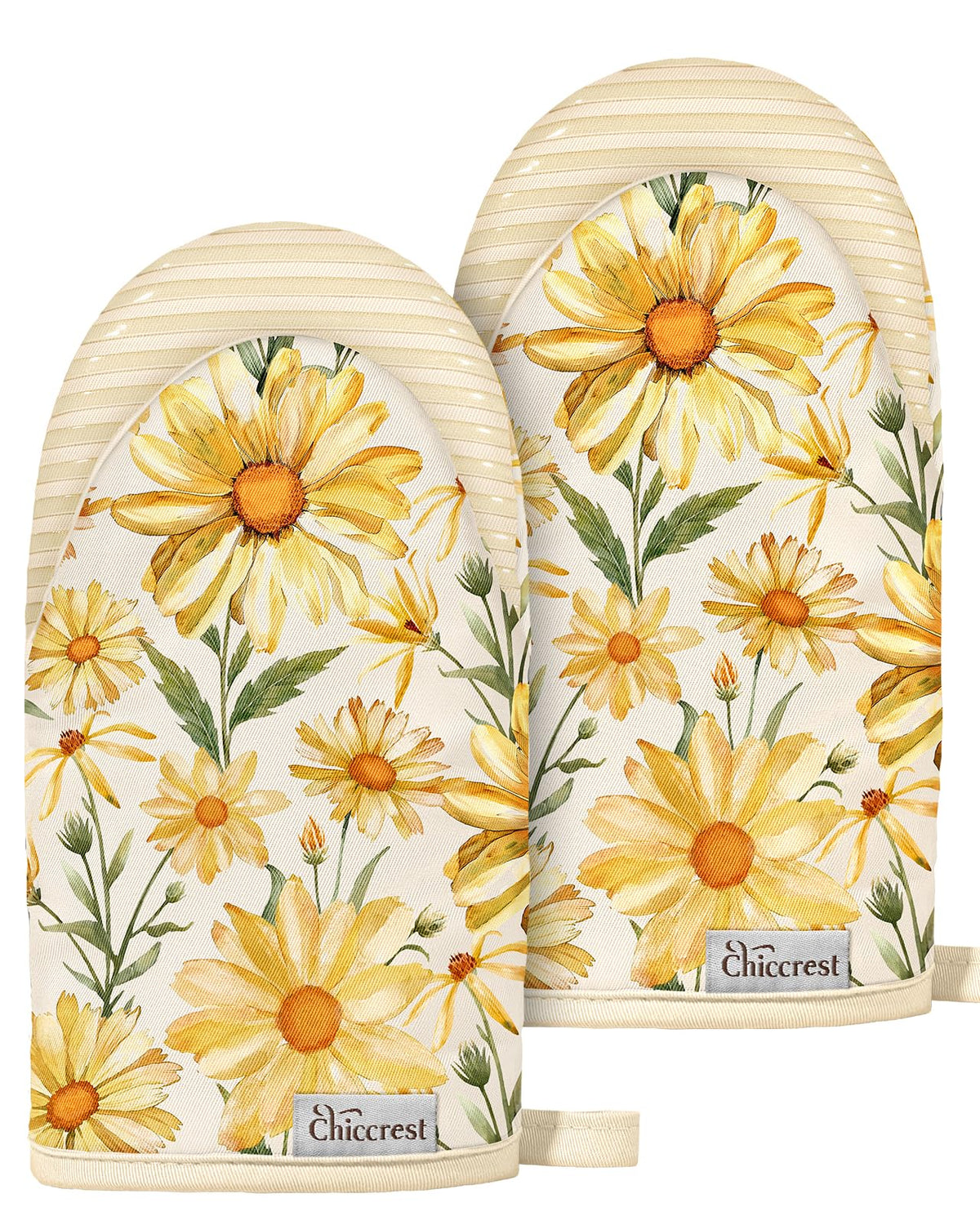 100% Thick Cotton Mini Oven Mitts Silicone Grip Lemon & Birds