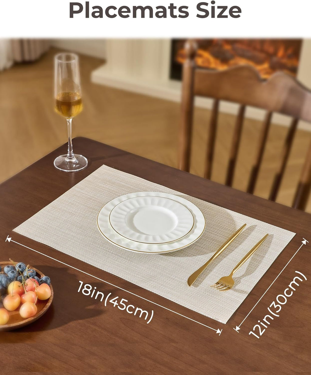 Beige White Placemats Set of 4 - Heat Resistant Non-Slip Place mats for Dining Table, Washable Durable PVC Vinyl Woven Table Mats(Beige White, 4)