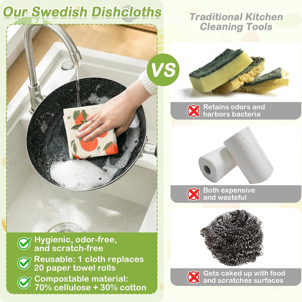 Lucomb Swedish Dish Cloths for Kitchen | 6-Pack Super Absorbent Washable Cleaning Cloths Reusable Paper Towels| Quick-Drying Sponge Wipes No Odor for Party Home Housewarming Kitchen Cleaning