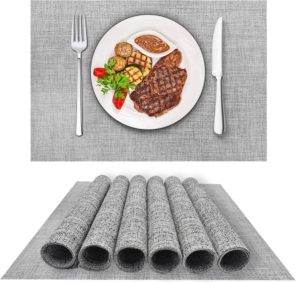 DACHUI Placemats Set of 6, Linen Look Woven Place Mats (Beige)