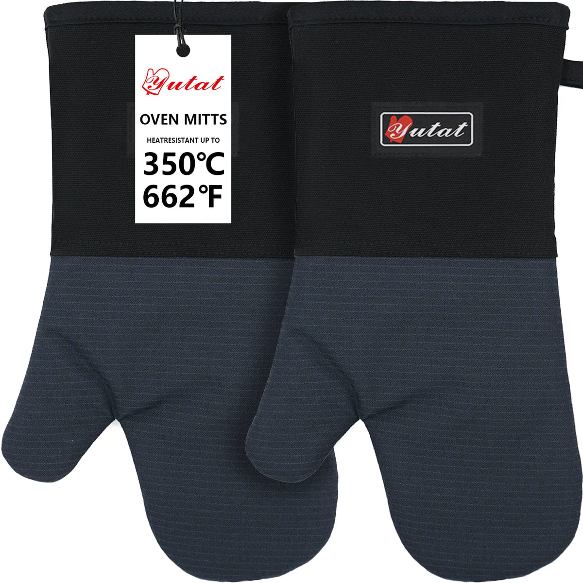 Yutat Silicone Oven Mitts - Oven Mitts and Pot Holders Sets Made of Non-Slip & BPA-Free Silicone, High Heat Resistant 500 Degrees, Perfect for Kitchen Cooking Baking BBQ, 4Pcs Set, Peak Green