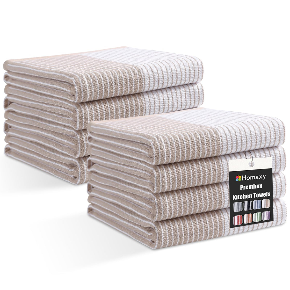 Homaxy Premium 100% Cotton Kitchen Towels 18"x28", 6 Pack, Khaki