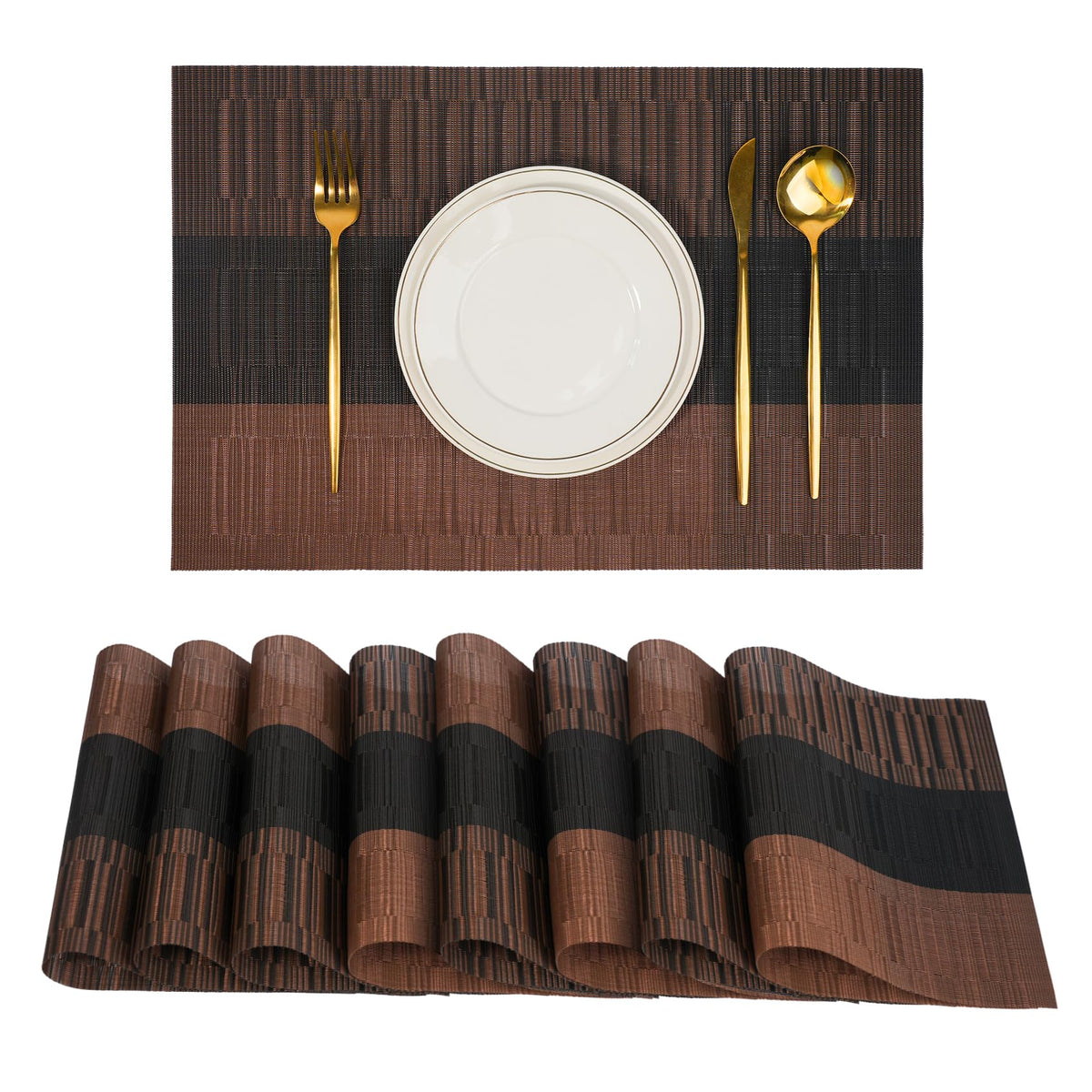 Placemats Set of 8，Non-Slip PVC Weave Table Mats Easy to Clean，Heat Resistant Place Mats for Kitchen Dining Table Decoration Indoor Outdoor，Beige