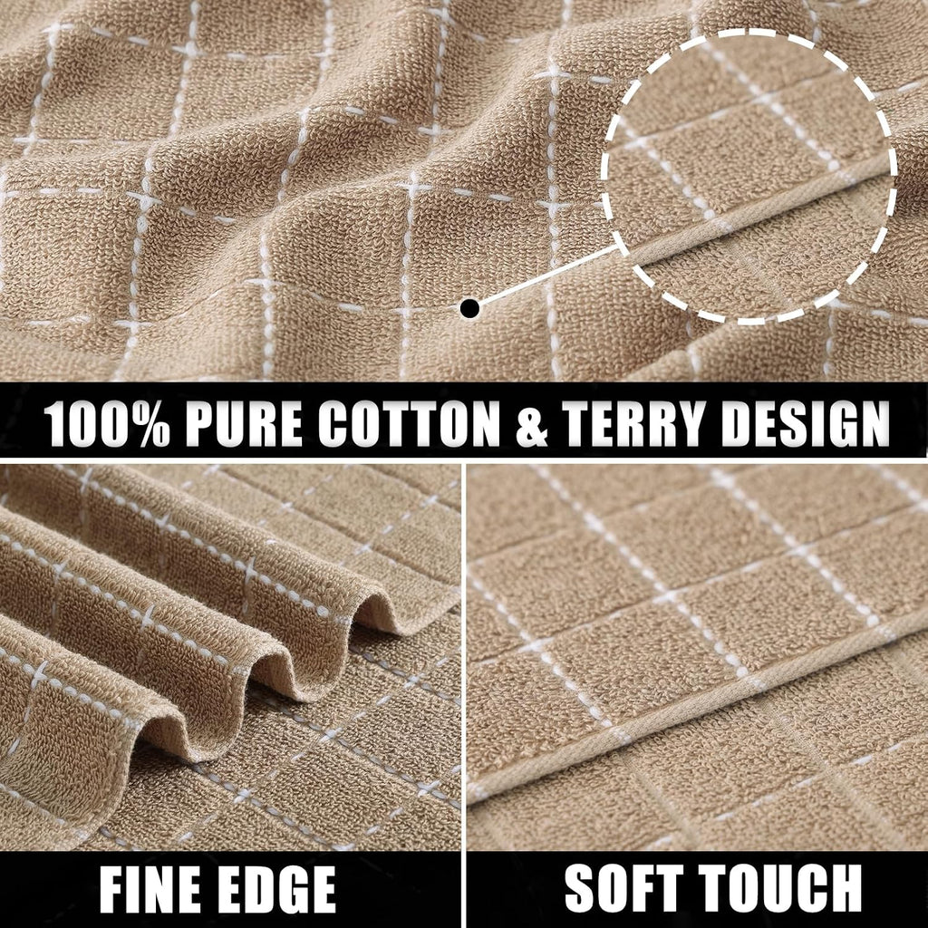 Mordimy Cotton Terry Checkered Kitchen Towels, 16"x 26", 4 Pack, Tan
