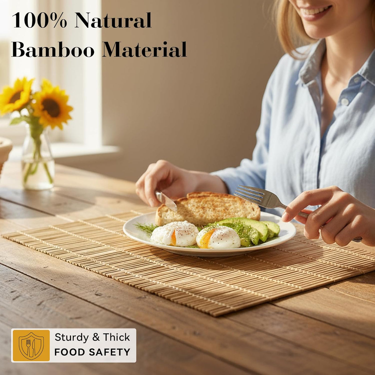 4-Pack Bamboo Placemats,Woven Heat-Resistant Rectangular Table Mats,Natural Dining Place Mats,Rustic Japanese Style Wood Mats for Indoor Dining,Kitchen and Party Use, Coffee