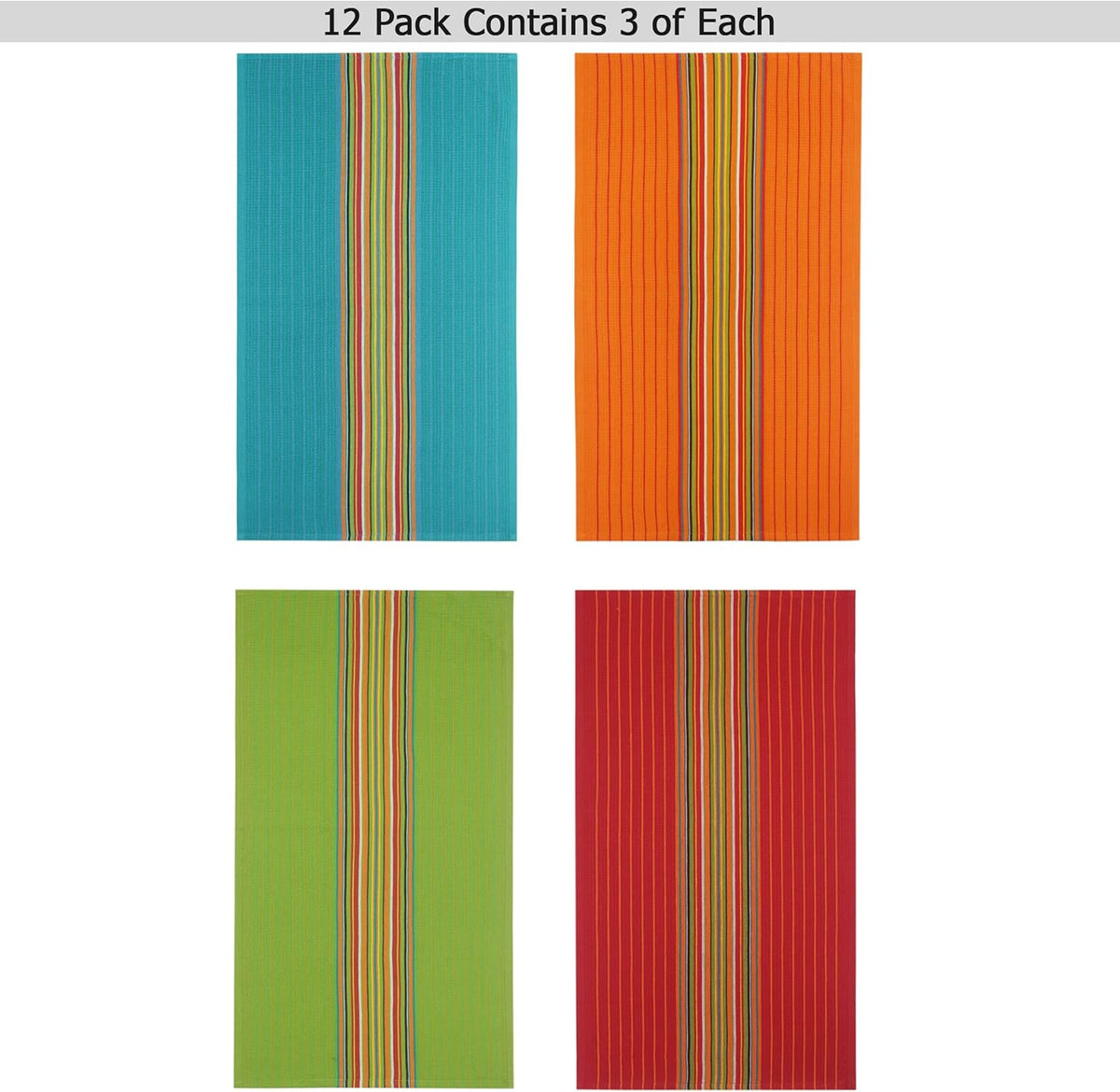 COTTON CRAFT Salsa Stripe Kitchen Towels - 12 Pack 100% Cotton Dish Cloth