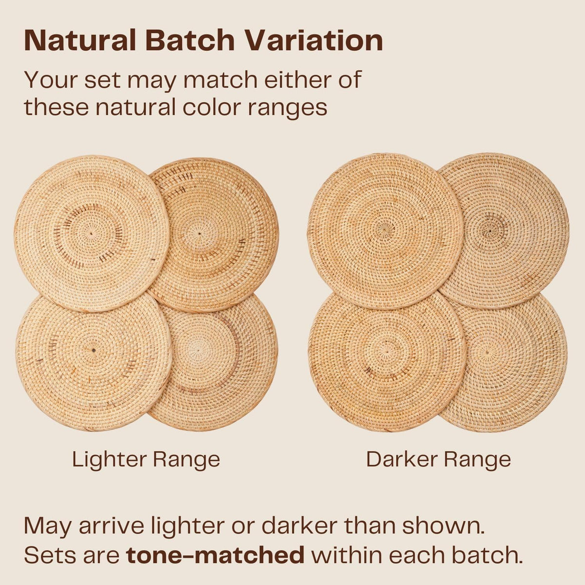 4-Pack Rattan Placemats - 13-inch Round Placemats (Natural Rattan Color) - Woven Place Mats, Round Table Mats - Wicker Chargers for Dinner Plates, Plate Chargers Boho