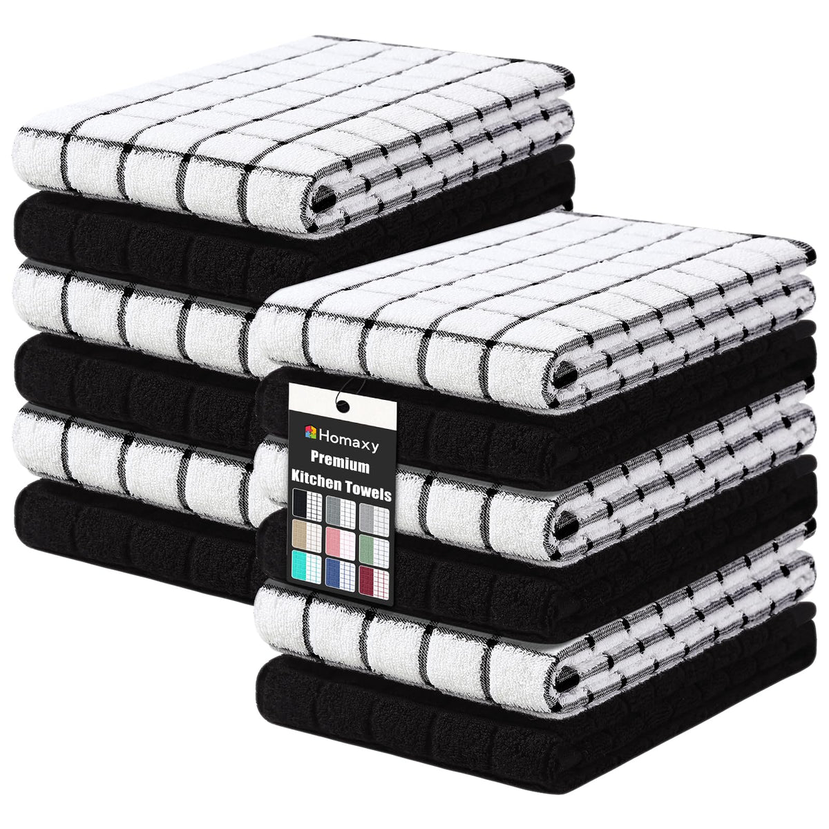 Homaxy Large Premium Cotton Kitchen Towels 16"x 28", 6 Pack, Grey