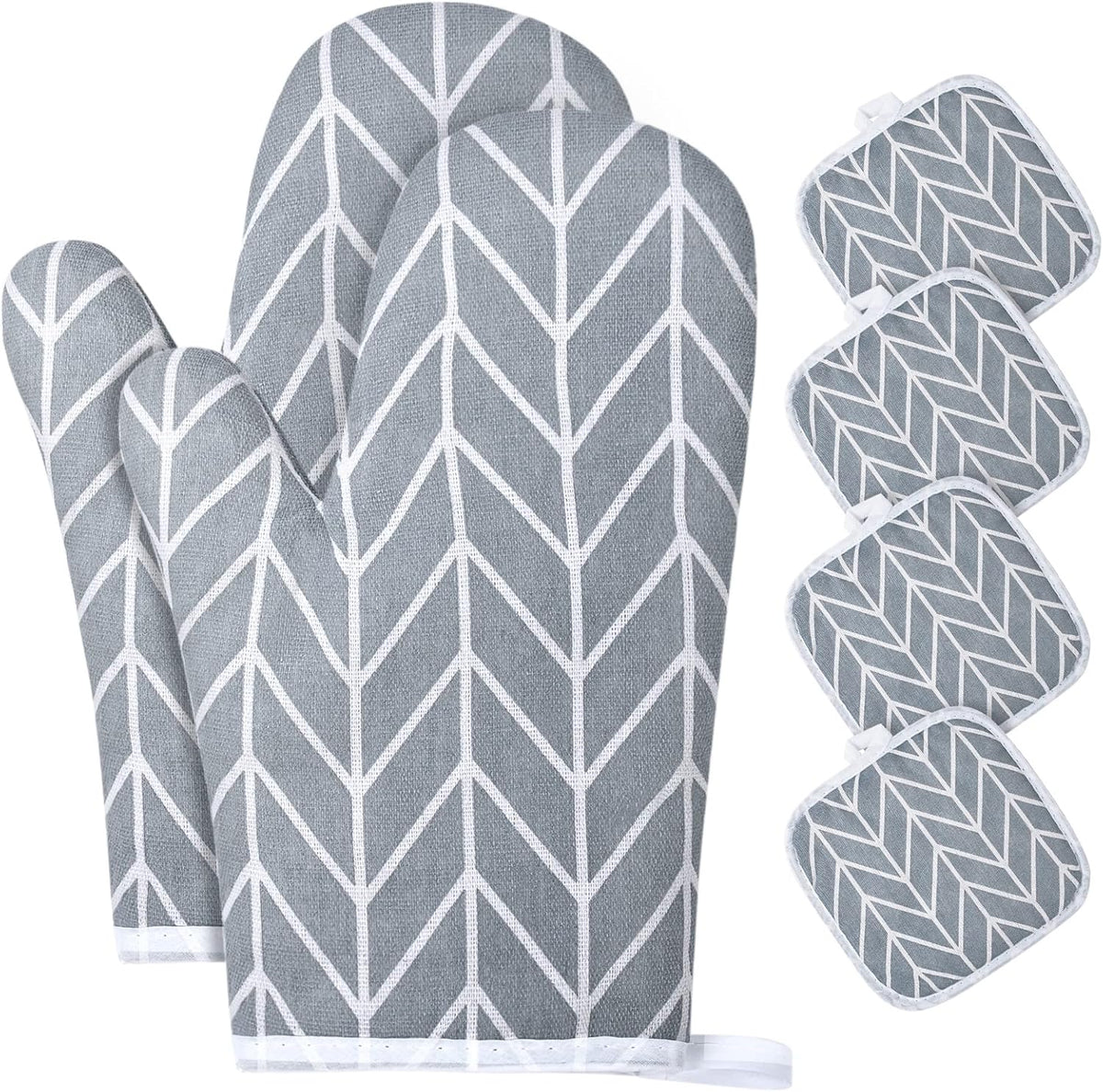 AUAUY Oven Mitts and Pot Holders 6PCS Set, 392°F Heat Resistant BBQ Gloves