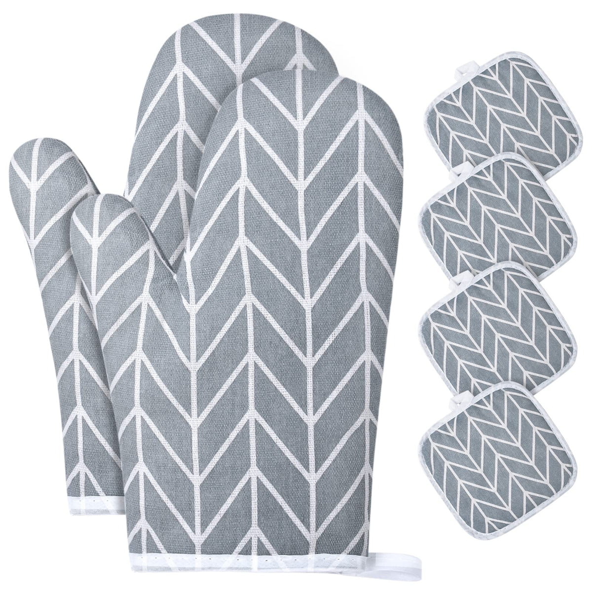 AUAUY Oven Mitts and Pot Holders 6PCS Set, 392°F Heat Resistant BBQ Gloves