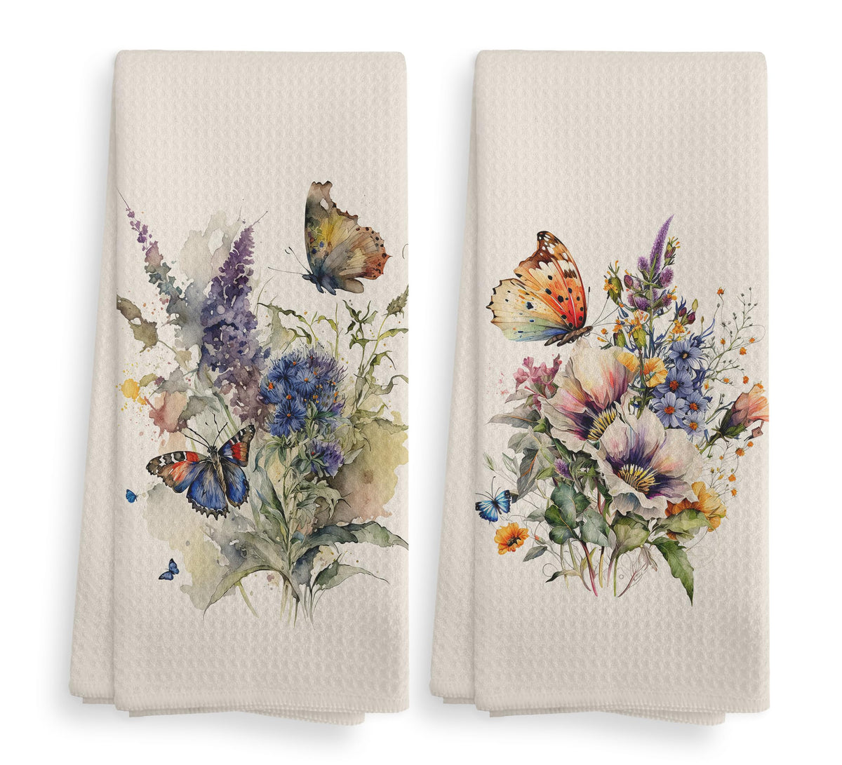 Vintage Floral Kitchen Towels and Dishcloths Set of 2, Vintage Decorative Kitchen Towels, Bouquet Decorative Towels, Retro Wildflower Drying Cloth Hand Towels for Bathroom Kitchen, 16×24 Inches