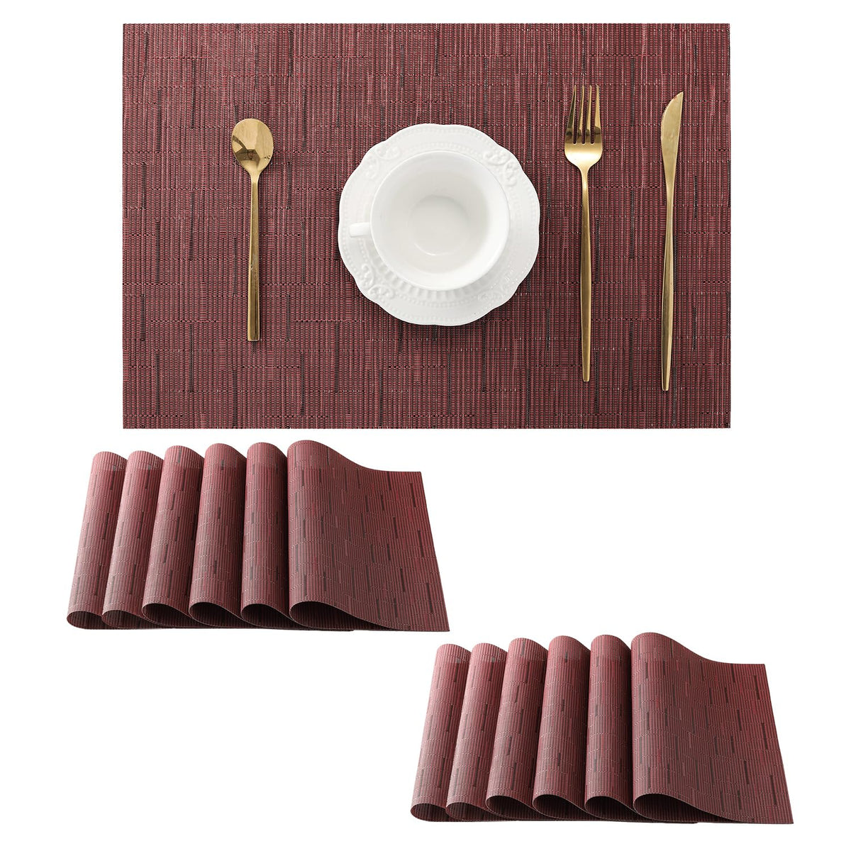 Beige White Placemats Set of 4 - Heat Resistant Non-Slip Place mats for Dining Table, Washable Durable PVC Vinyl Woven Table Mats(Beige White, 4)