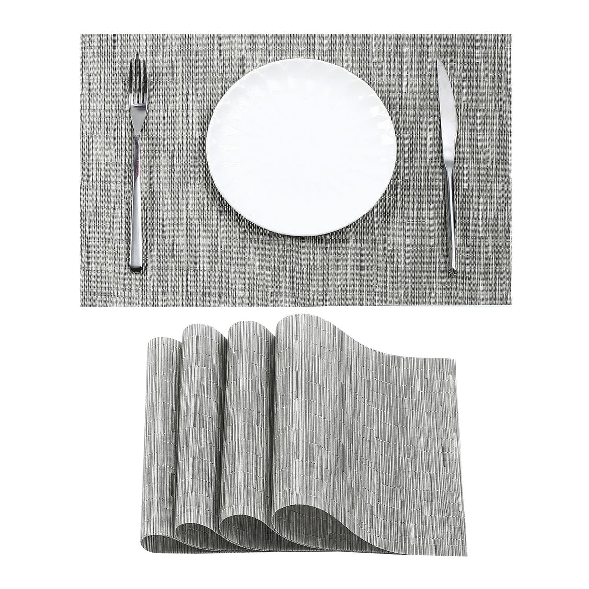 Beige Placemats Set of 6 - Heat-Resistant, Non-Slip Table Mats, Washable Woven Vinyl for Indoor & Outdoor Dining