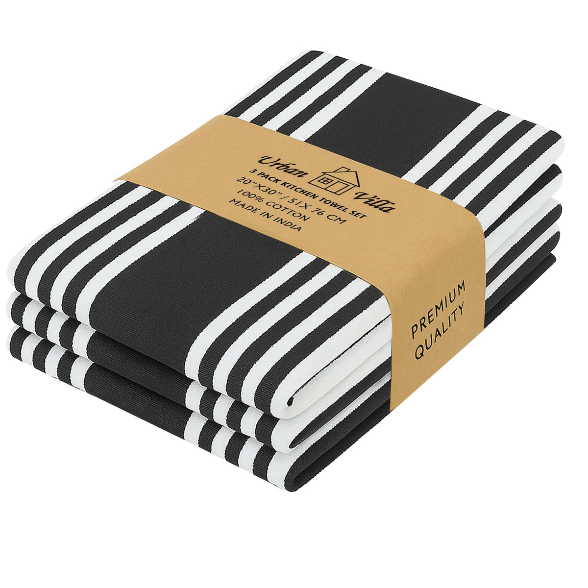 Urban Villa Kitchen Towels Cotton Dish Towels 12”x12” (Set of 8) Grey White