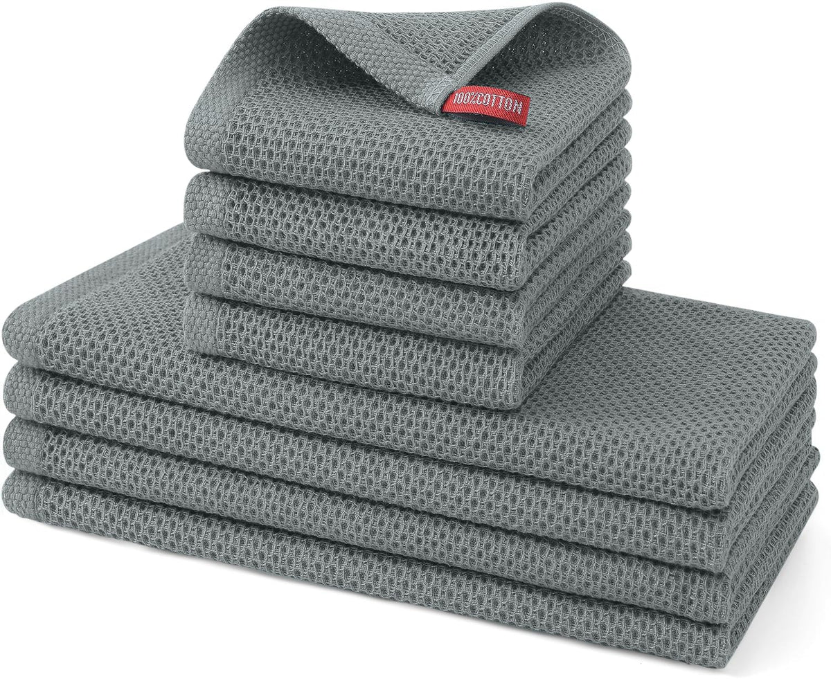 Kitinjoy 100% Cotton Kitchen Towels and Dishcloths Set, 8 Pack- Beige