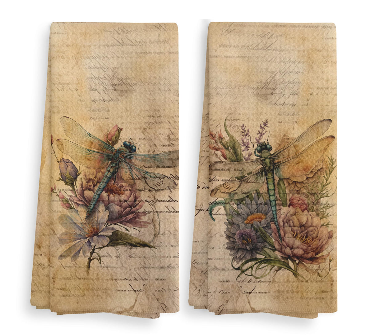 Vintage Floral Kitchen Towels and Dishcloths Set of 2, Vintage Decorative Kitchen Towels, Bouquet Decorative Towels, Retro Wildflower Drying Cloth Hand Towels for Bathroom Kitchen, 16×24 Inches