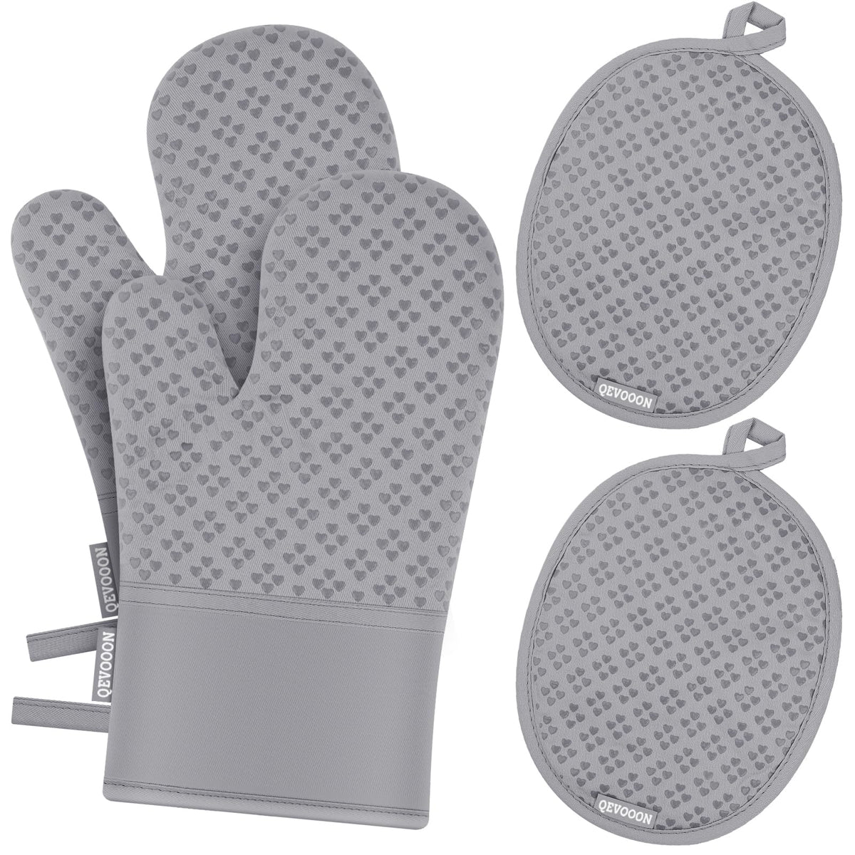 Oven Mitts and Pot Holders 4 Sets, Heat Resistant 500 ℉ Oven Mitt and Pot Holder,Oven Glove&Potholders with Non-Slip Silicone Surface,Kitchen Essentials for Cooking/Baking/BBQ-Red