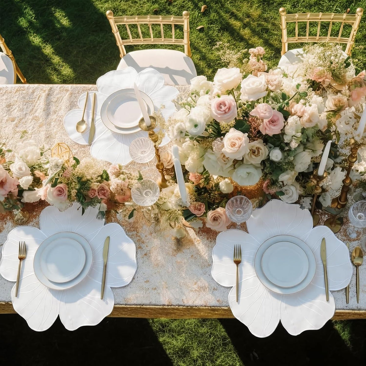 Set of 6 Elegant Floral Placemat 16'' Flower Shaped Place Mat (White)
