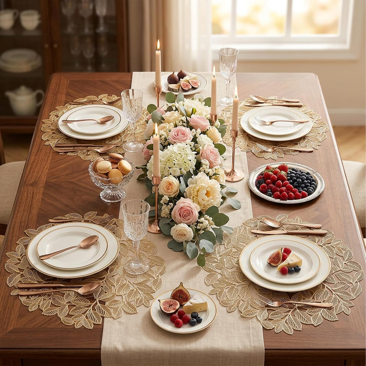 Gold Leaf Placemats Set of 8 Metallic Round Table Placemats