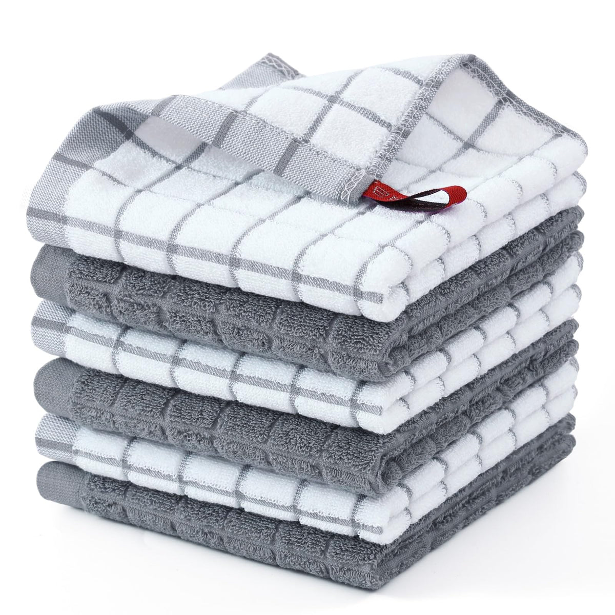 Homaxy Large Premium Cotton Kitchen Towels 16"x 28", 6 Pack, Grey