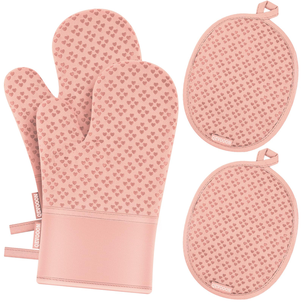 Oven Mitts and Pot Holders 4 Sets, Heat Resistant 500 ℉ Oven Mitt and Pot Holder,Oven Glove&Potholders with Non-Slip Silicone Surface,Kitchen Essentials for Cooking/Baking/BBQ-Red