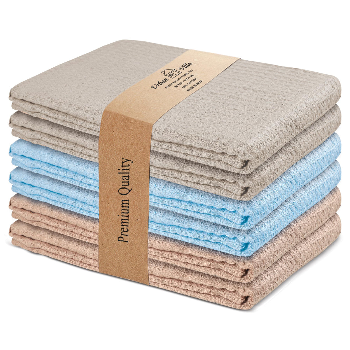 Urban Villa Kitchen Towels Cotton Dish Towels 12”x12” (Set of 8) Grey White