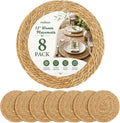 8PCS -13 in Round Woven Placemats Plate Chargers, Boho Farmhouse Rustic Woven Place Mats for Kitchen Dining Party Table Decor, Rattan Wicker Table Mats Jute Braided Chargers for Dinner Plates