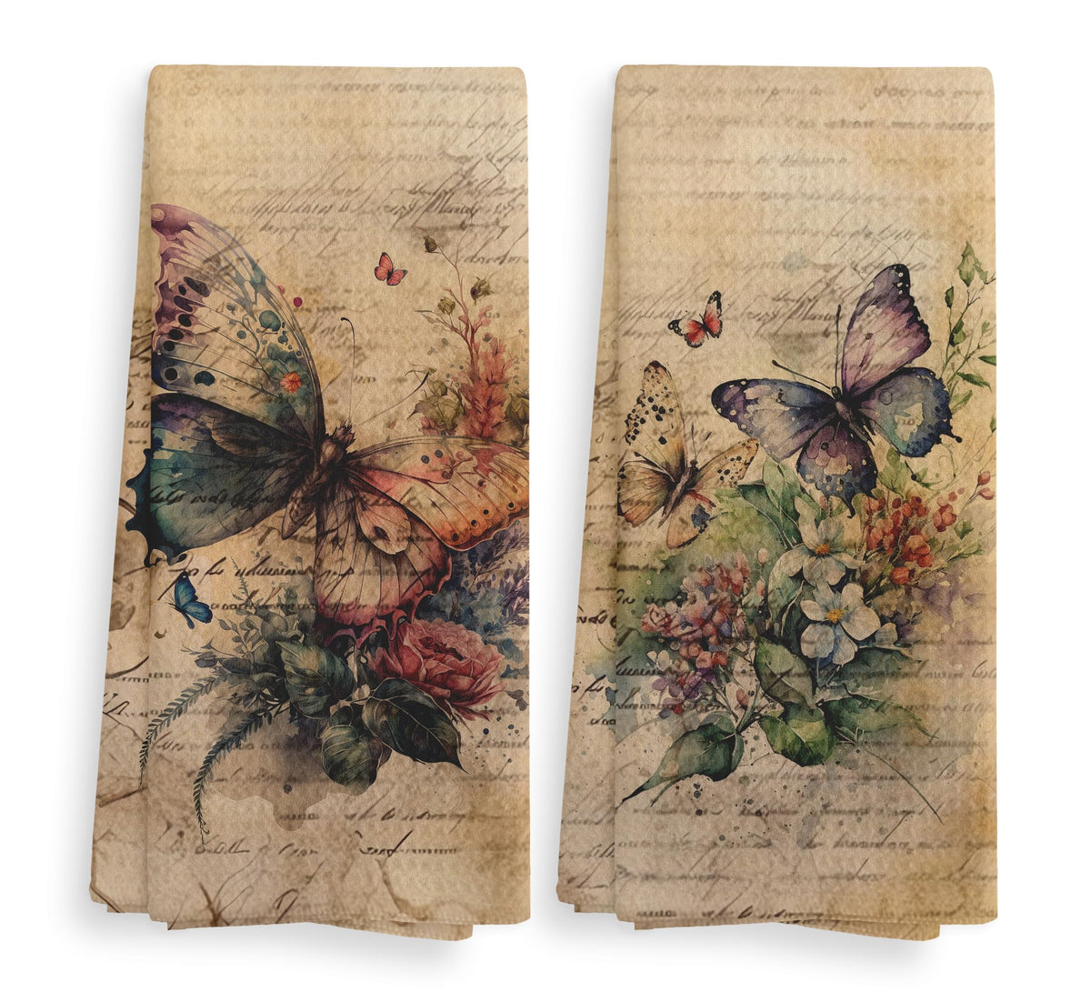 Vintage Floral Kitchen Towels and Dishcloths Set of 2, Vintage Decorative Kitchen Towels, Bouquet Decorative Towels, Retro Wildflower Drying Cloth Hand Towels for Bathroom Kitchen, 16×24 Inches