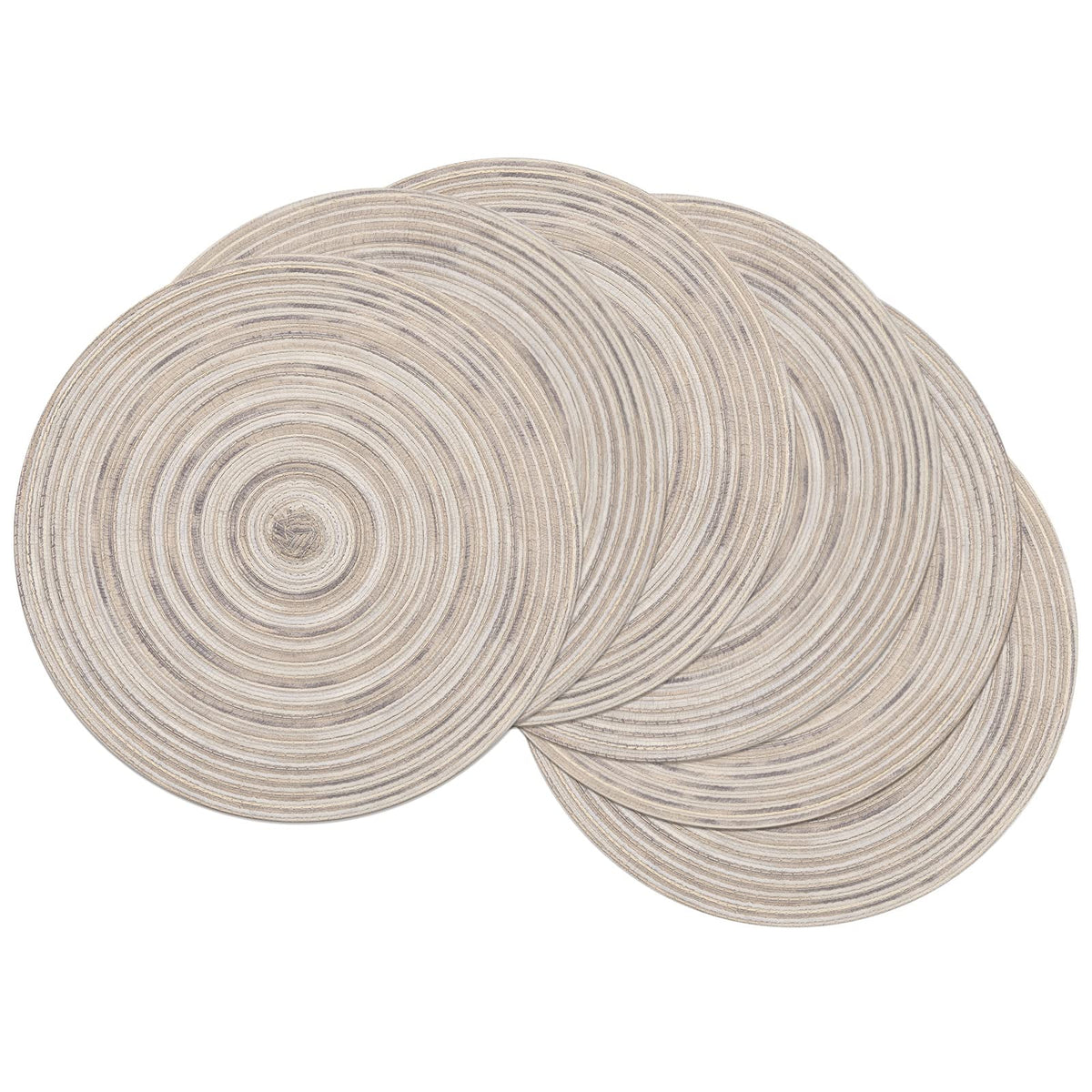 SHACOS Round Braided Placemats Set of 4 Washable Place Mats for Dining Tables 15 inch Non Slip Kitchen Table Mats (Beige, 4)