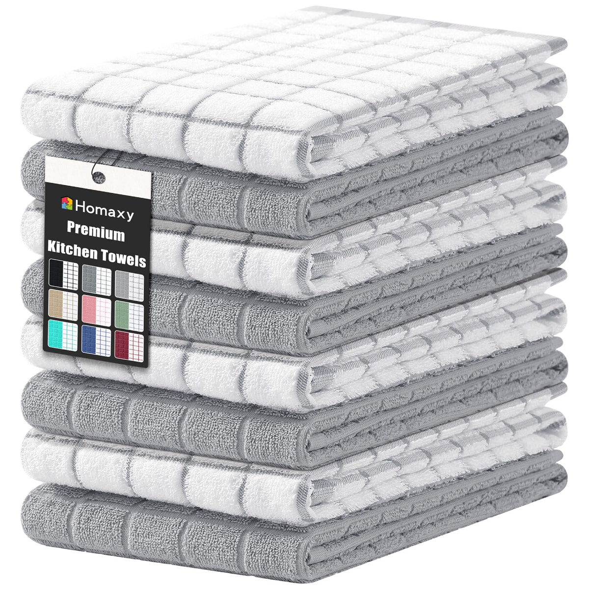 Homaxy Large Premium Cotton Kitchen Towels 16"x 28", 6 Pack, Grey