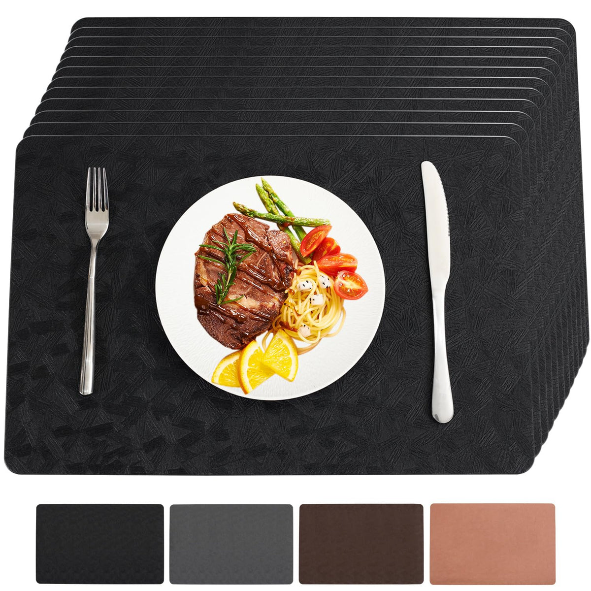 Vinyl Plastic Placemats Set of 6 Waterproof Wipeable Table Mats