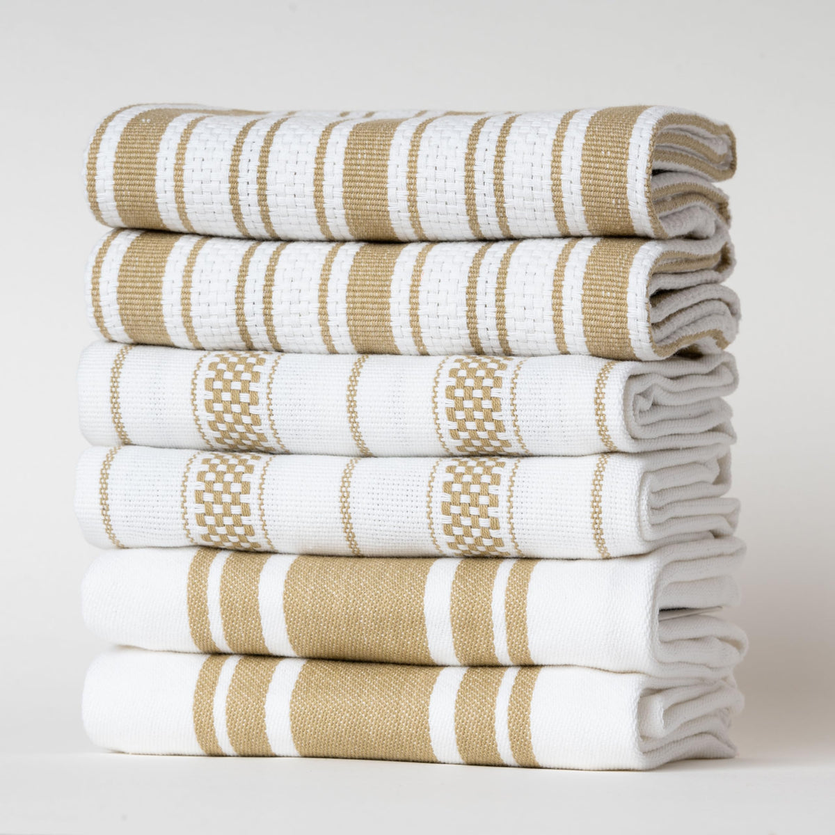 Kitchen Towels Set – Pack of 6 (20’’ x 30’’) Extra Large Premium Cotton Dish Towels for Kitchen – Chain Stripe Towels – Absorbent – 100% Cotton – with Hanging Loop – Beige