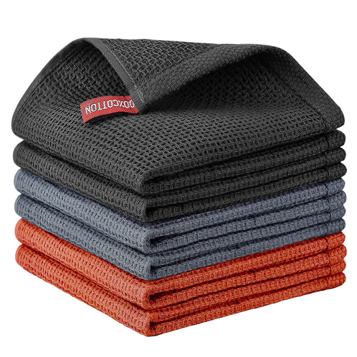 Nialnant 6 Pack Kitchen Towels and Dishcloths Sets,100% Cotton Soft Absorbent Quick Drying Dish Towels for Kitchen,Washing Dishes,12x12 Inches, Multi Color