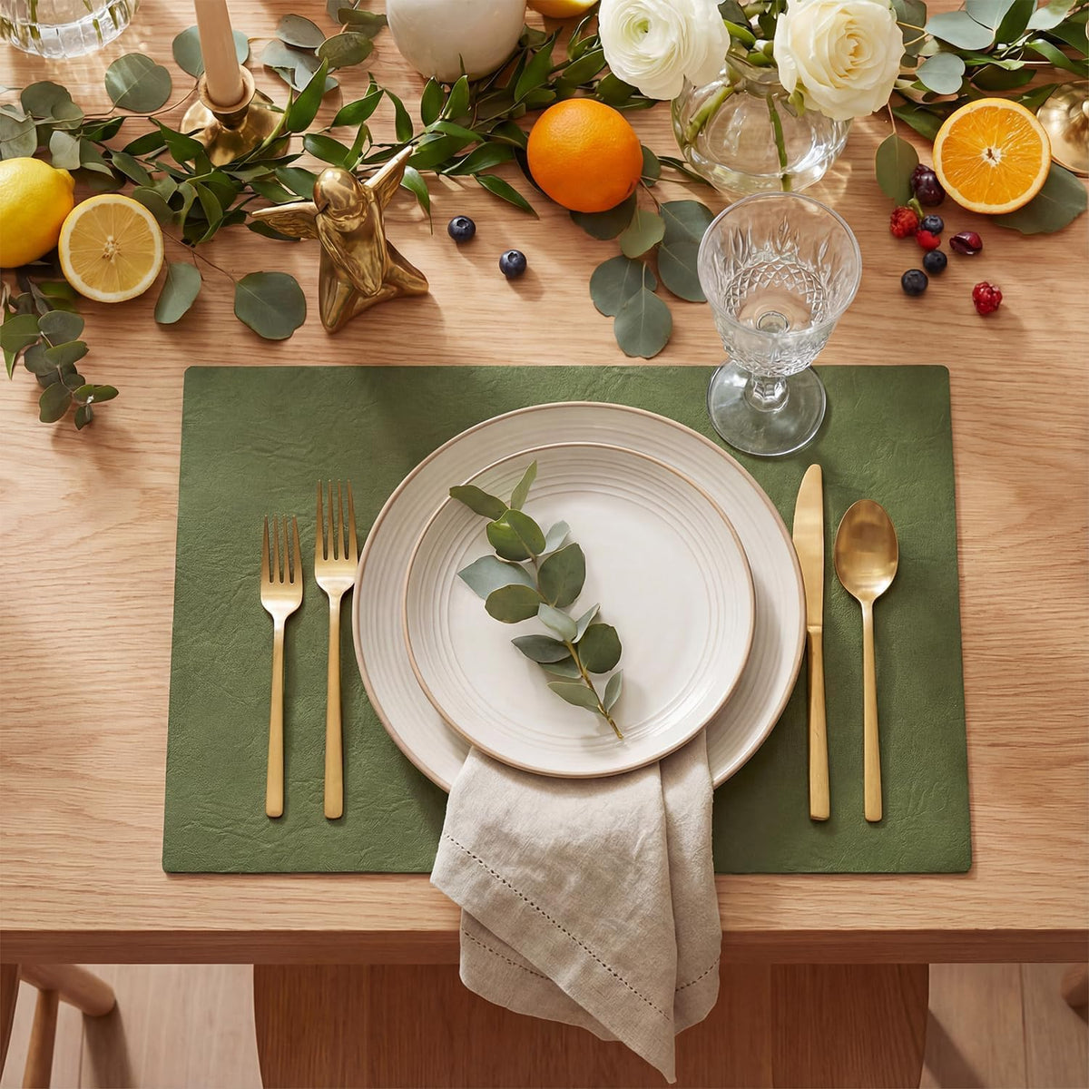 Artoid Mode Olive Green Faux Leather Placemats Set of 4