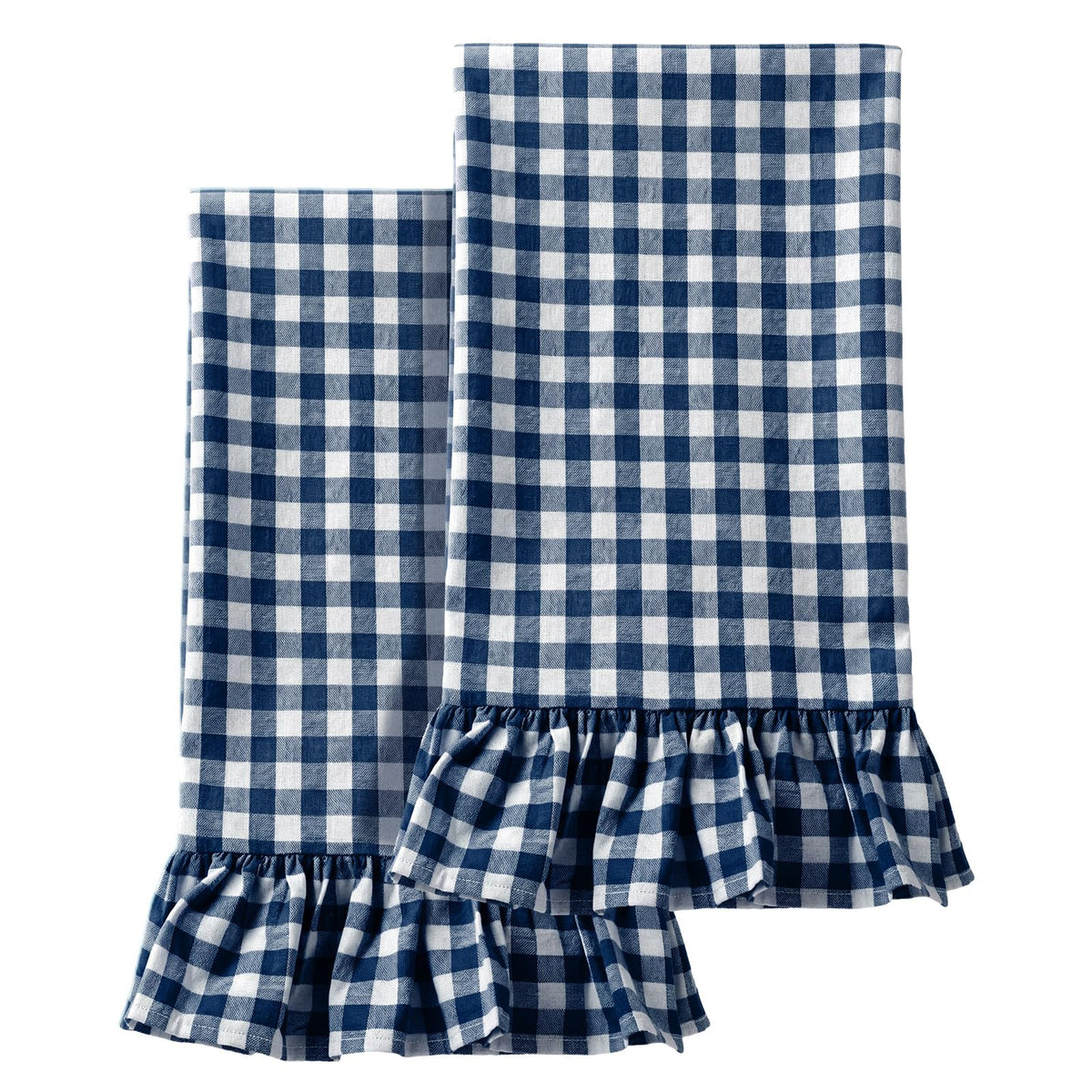 HunnmingRe 2 Pcs Green Gingham Kitchen Towels Cotton Ruffled