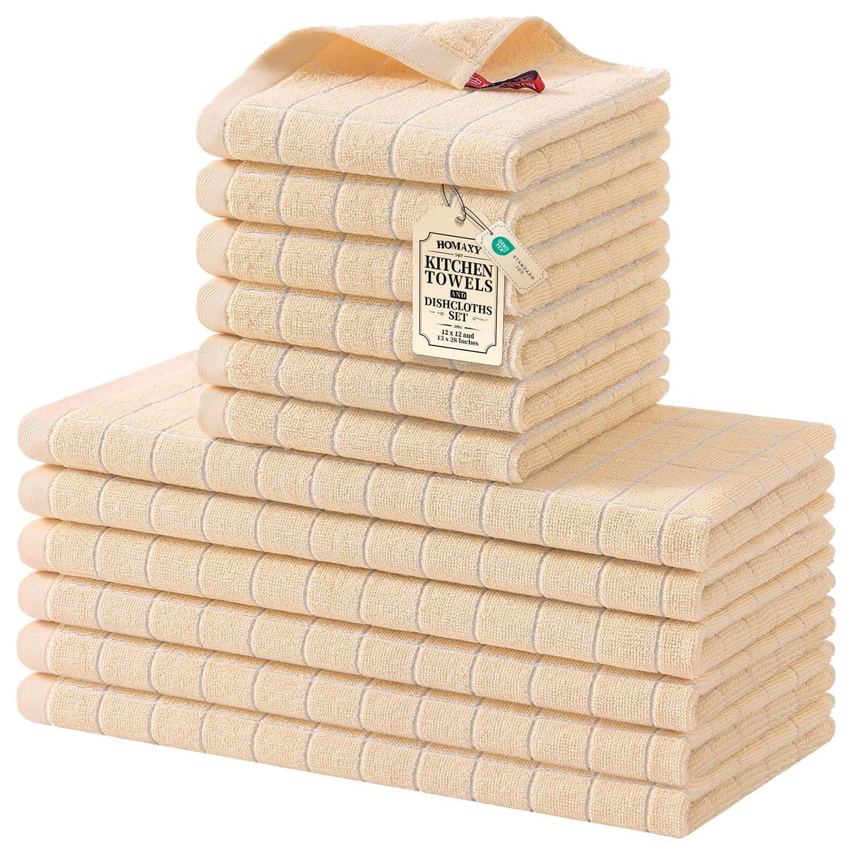 Homaxy Cotton Terry Kitchen Towels and Dishcloths Set of 8, Black