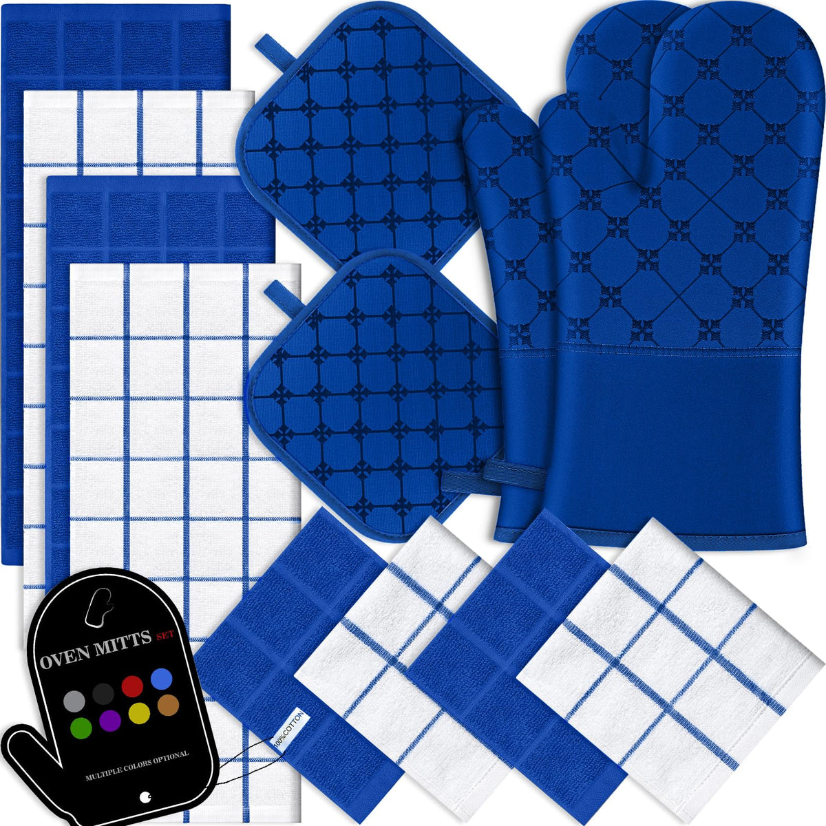 Oven Mitts Kitchen Towels Dishcloths with Pot Holders Sets 12PCS, Dish Towels Sets, Oven Gloves Pot Pads Heat Resistant 500 Degrees with Non-Slip Silicone Surface for Cooking Baking Grilling-Grey