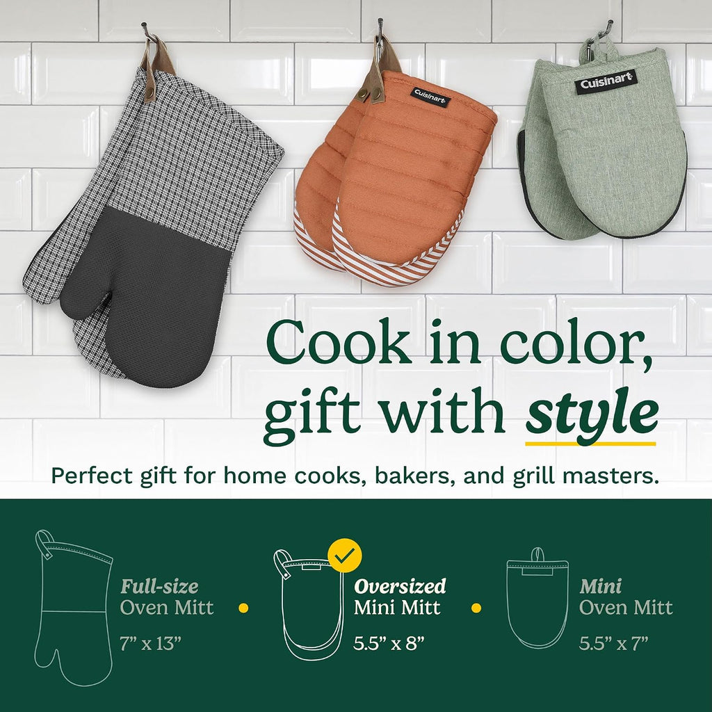 Cuisinart Mini Oven Mitts, 2-Pack 5.5"x8", Printed Silicone, 450F