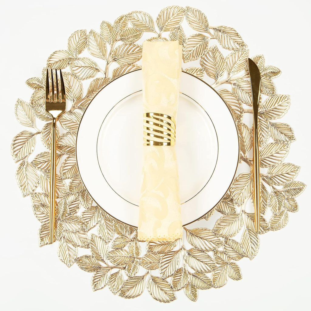 Gold Leaf Placemats Set of 8 Metallic Round Table Placemats